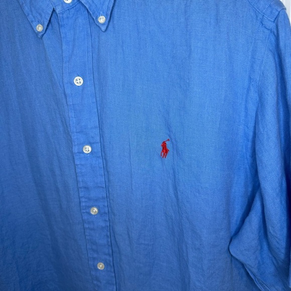 Vintage‎ Polo Ralph Lauren 100% Linen Short Sleeve Button Shirt Light Blue Large - Picture 2 of 7